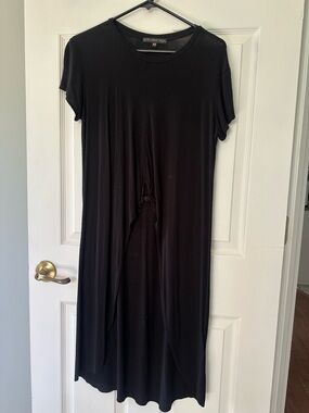 Black Short-Sleeve tie-up front asymmetrical shirt